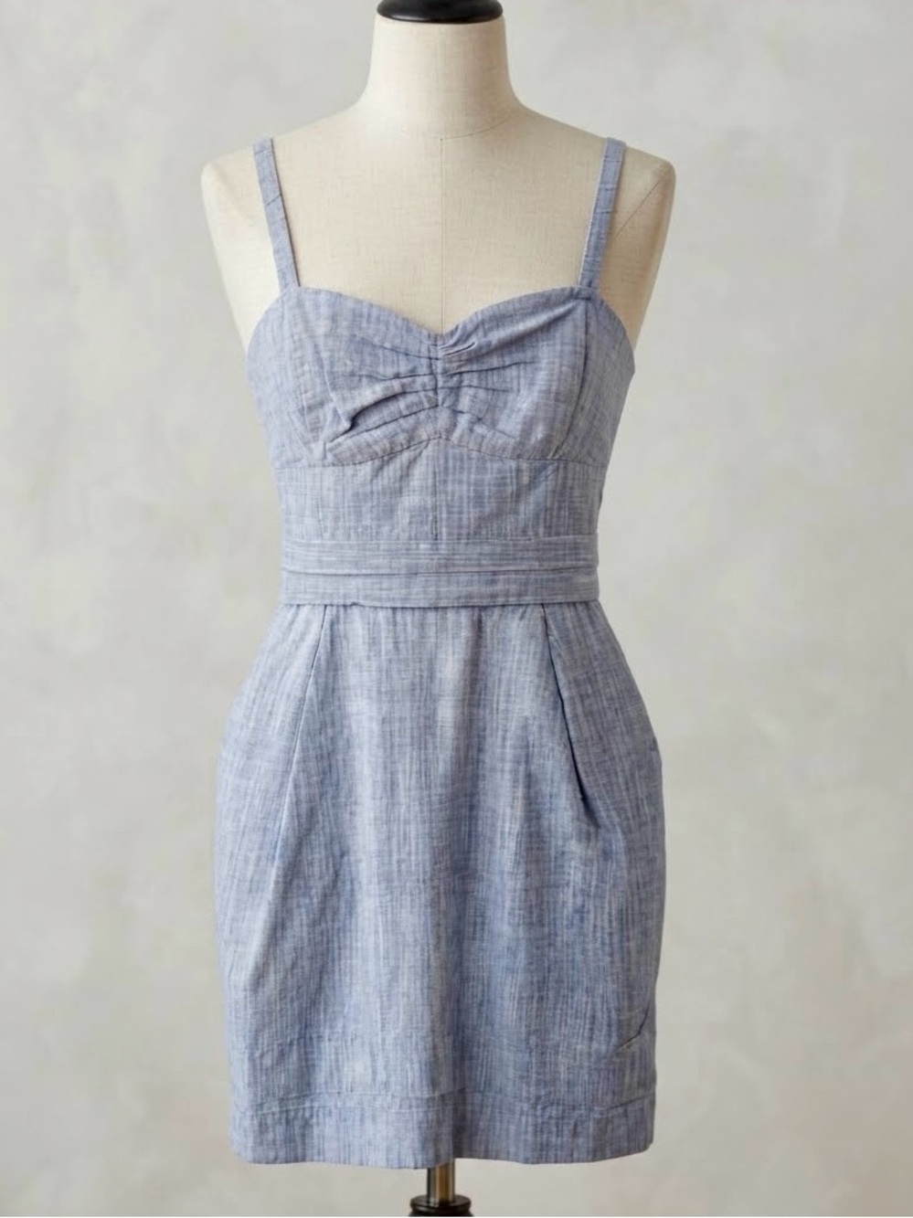 Wilfred| Aritzia| Light Blue Spaghetti-Strap Cotton Denim Mini Dress Sz 4